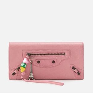Balenciaga Le City Charm Textured Long Wallet in Pink Storico Lambskin NWOT $875